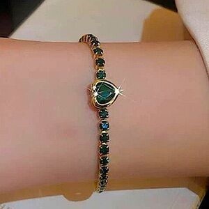 Emerald Green Gold Plated Zircon Heart Bracelet